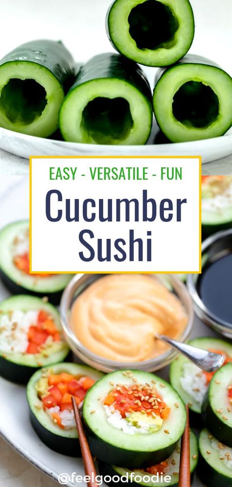 Sushi Cucumber, Cucumber Sushi, Sushi Recipes Homemade, Cucumber Rolls, Sushi Sushi, Cucumber Recipes, Sushi Recipes, Clean Eating Snacks, Put Together