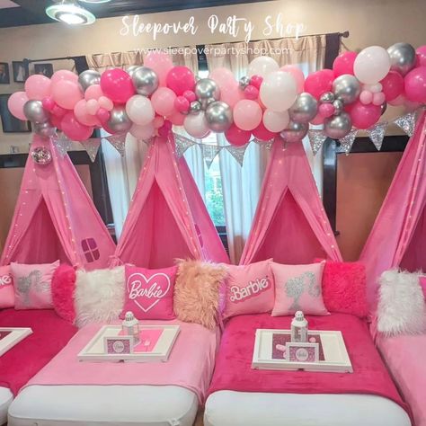 Barbie Sleepover Party, Taylor Swift Vibes, Sleepover Tents, Barbie Silhouette, Party Sleepover, Enchanted Gardens, Glamping Tent, Barbie Birthday Party, Barbie Theme