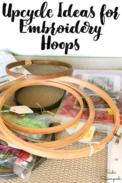 Believe it or not, but there are a TON of projects you can make with embroidery hoops that have nothing to do with...well...embroidery! They are one of the most versatile craft supplies out there, and you need to see all these fantastic upcycling ideas with them! Uses For Embroidery Hoop, Embroidery Hoop Mobile Diy, Wreaths Made With Embroidery Hoop, Easy Embroidery Hoop Designs, Large Embroidery Hoop Wall Art, What Can You Do With Embroidery, Embroidery Hoop Suncatcher, Diy Embroidery Hoop Decor, Large Oval Embroidery Hoop Ideas