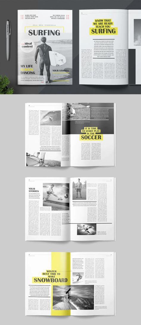 Sport Magazine Template InDesign INDD. 25 unique pages. Sports Publication Design, Article Design Layout Magazine Spreads, Magazine Sport Design, Sport Magazine Design, Sport Magazine Layout, Article Layout Design, Sports Magazine Layout, Sports Magazine Design, Layout Editoriale