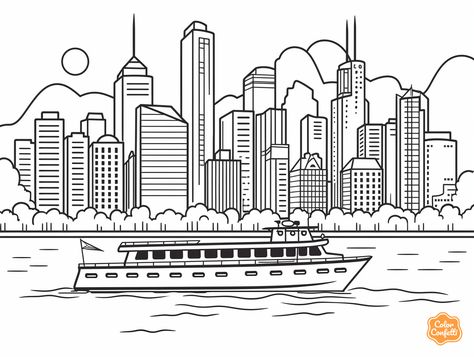 illustration of Explore Chicago through coloring Sears Tower Chicago, Mandala Turtle, Easy Landscape, Sears Tower, The Windy City, Cool Coloring Pages, Fantasy Fairy, Windy City, Relaxing Day