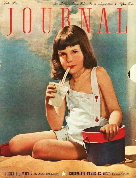 1945 August Ladies Home Journal, Journal Magazine, Home Journal, Pretty Wreath, Color Illustration, Women Magazines, Vintage Advertisement, Vintage Portraits, On Beach