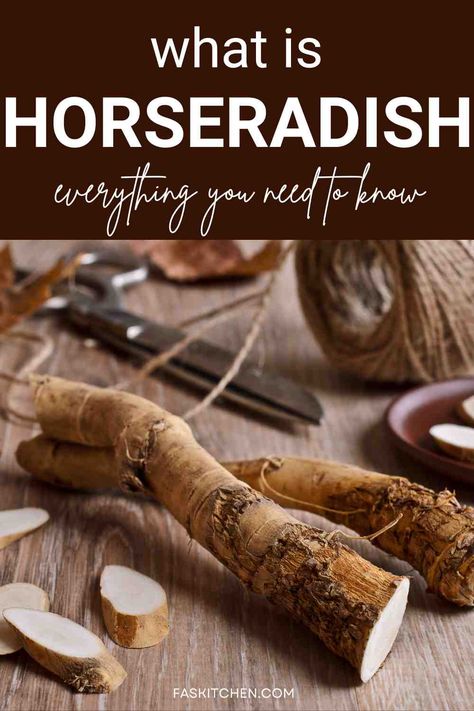 A Pinterest pin showcasing fresh horseradish with descriptive text about its nutrition, health benefits, and culinary uses. Learn how to buy and store horseradish to enhance your meals and improve your health. #HorseradishGuide #HealthyEating #SpiceItUp Horseradish Uses, Processing Horseradish, Fresh Horseradish, Japanese Bread, Delicious Veggies, Prepared Horseradish, Root Vegetable, Herb Seeds, Root Vegetables