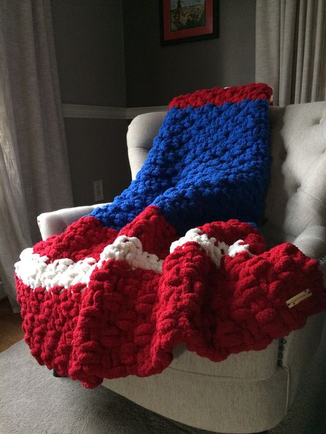 Crimson, Ivory and Royal Blue, we have the Bills gear for you! Chunky vegan Chenille blanket made custom in your choice of colors, style and size. Buffalo Bills Knitting Pattern, Buffalo Bills Crochet Blanket Pattern, Hand Crocheting, Yarn Loom, Big Blankets, Coziest Blanket, Chunky Knit Blankets, Blanket Colors, Chunky Yarn Blanket