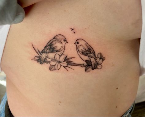 Bird Sleeve Tattoo Women, Baby Bird Tattoo, Bird Tattoo With Flowers, Lovebird Tattoo, Two Birds Tattoo, Forearm Tats, Robin Bird Tattoos, Baby Memorial Tattoos, Violet Tattoo