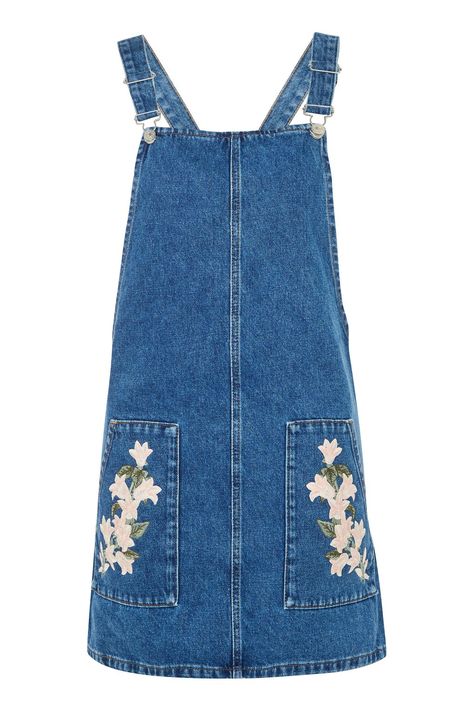 Embroidered Pinafore, Blue Pinafore Dress, Pinny Dress, Broderie Dress, Flower Embroidered Dress, Blue Colour Dress, Denim Pinafore Dress, Embroidery Dresses, Floral Embroidery Dress