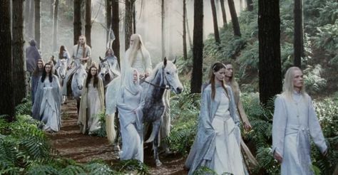 The elves of Rivendell heading to the ships that will take them into the West to Valinor... Middle Earth Elves, Night Wolf, Lotr Elves, John Howe, Tolkien Elves, Into The West, Wood Elf, Light Film, The Two Towers