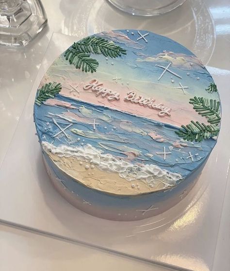 Realistic Birthday Cakes, Jelly Ocean Cake, Outerbanks Birthday Cake, Costal Birthday Ideas, Teenager Cake Ideas, Beachy Birthday Cake, Ocean Themed Cake, Preppy Items, Ocean Birthday Cakes