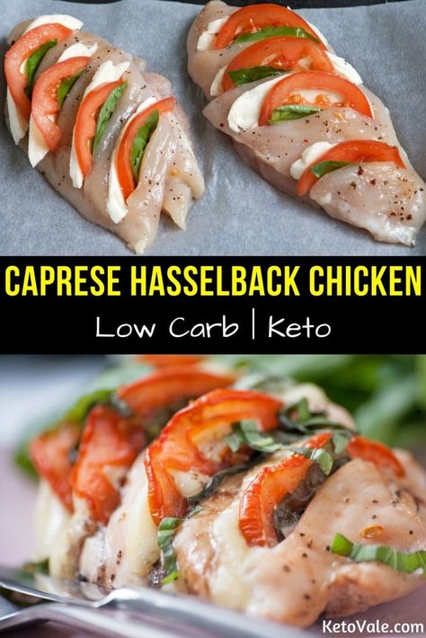 Hasselback Chicken Breast, Hassle Back Chicken, Keto Caprese, Hasselback Chicken, Stuffed Chicken Breast Spinach, Easy Whole 30 Recipes, Ground Beef Recipes For Dinner, Makanan Diet, Healthy Kitchen