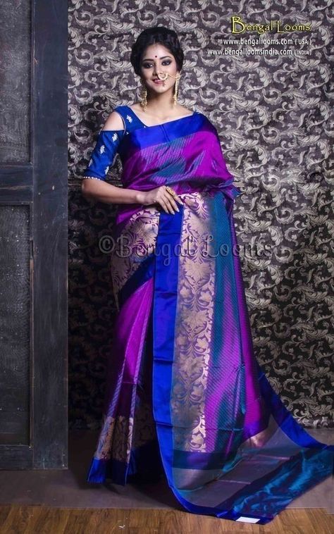 Violet Saree, Sarees With Price, Latest Silk Sarees, Silk Banarasi Saree, Blue Silk Saree, Kanjivaram Sarees Silk, Indian Bridal Sarees, Pattu Saree Blouse Designs, Silk Sarees With Price