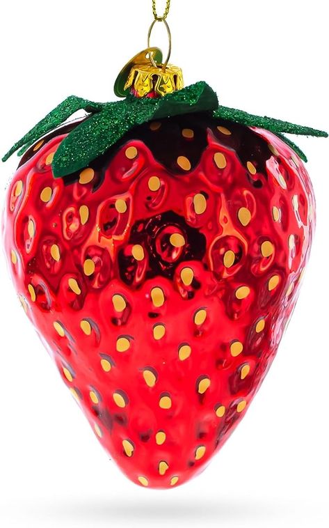 Amazon.com: Juicy Strawberry - Blown Glass Christmas Ornament : BESTPYSANKY: Home & Kitchen Sugarplum Christmas, Hand Painted Highlights, Blown Glass Christmas Ornaments, Food Ornaments, Online Gift Shop, Christmas Chocolate, Delicate Details, Blue Christmas, Glass Christmas Ornaments