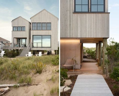 Solar-powered home in Maine rises above sand dunes on wooden stilts Hart House, Hotel Landscape, Eco Resort, Transforming Furniture, Prefab Cabins, Contemporary Cottage, Beach Shack, Sustainable Agriculture, Modern Beach