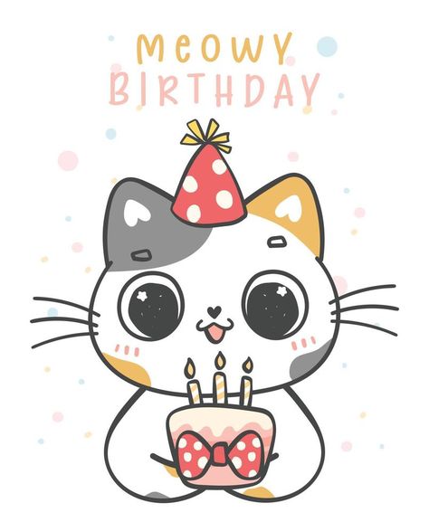 Kitten Birthday, Doodle Characters, Birthday Cartoon, Cartoon Doodle, Cute Surprises, Calico Kitten, Animal Cartoon, Cat Party, Cats Illustration