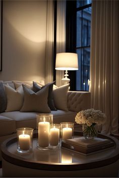 Candle Decor Living Room, Living Room Candles, Dream Apartment Decor, Table Decor Living Room, Future Apartment Decor, Home Luxury, Apartment Decor Inspiration, Decor Home Living Room, Apartment Inspiration