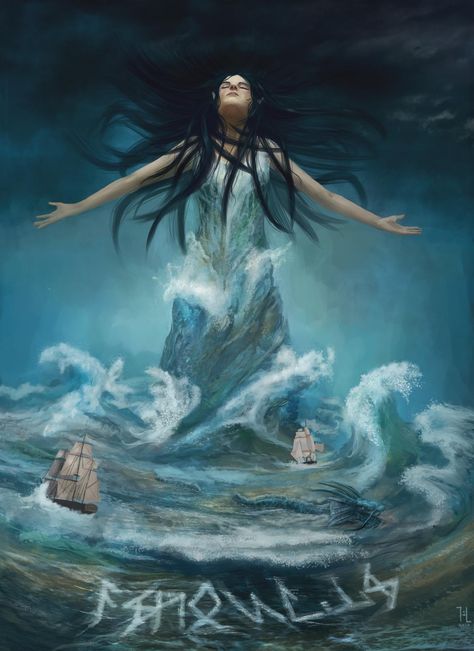 Goddess Of Water Aesthetic, Goddess Of Ocean, Goddess Of The Sea Art, Water Genie Art, Goddess Of Water Fantasy Art, Amphritite Goddess Of The Sea, Ran Goddess, Water Goddess Tattoo, Ocean Goddess Art