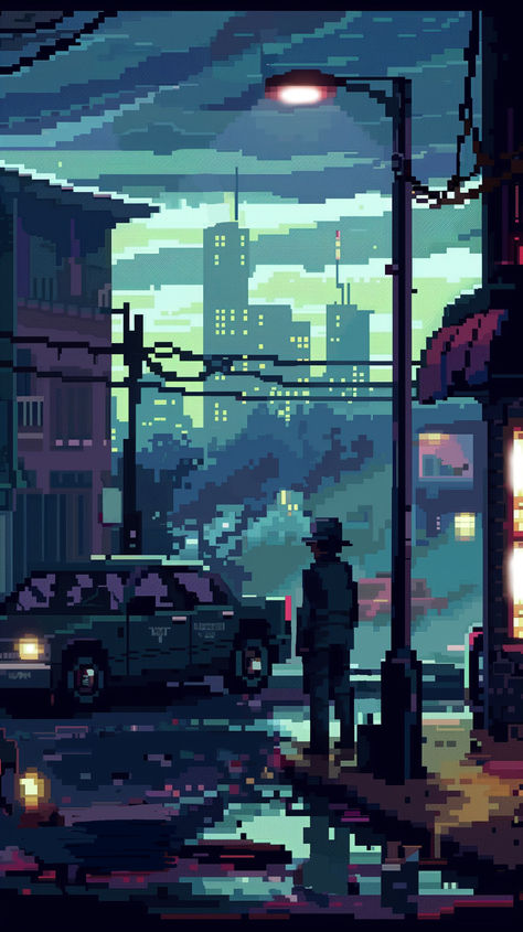 Pixel Art Detective Noir Style #pixelart #wallpapers Detective Wallpapers Aesthetic, Neo Noir Wallpaper, 8bit Wallpapers, Detective Wallpaper, Cyberpunk Pixel Art, Robot City, Detective Noir, Pixel Wallpapers, Arts Wallpapers