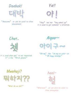 A few fun slang terms.  Daebak!....Learning Korean Words In Korean, Korean Slang, Korean Study, Learn Basic Korean, Learn Korean Alphabet, Easy Korean Words, Learn Hangul, Learn Korea, Learning Languages Tips