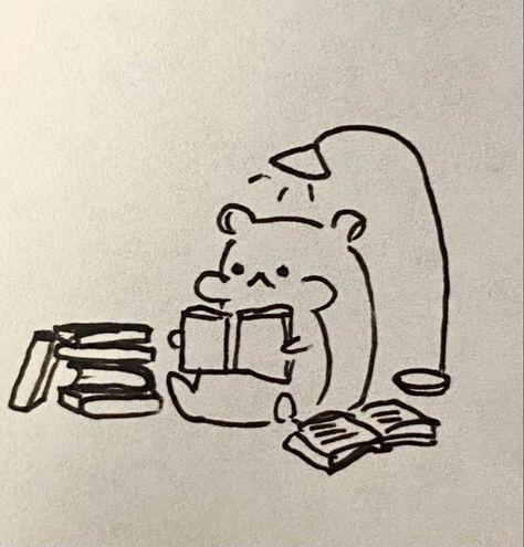 Reading books 📚 Books Cute Drawing, Book Worm Doodle, School Book Doodles, Kawaii Book Drawing, Books Doodle Art, Reading Book Sketch, Cute Book Drawing, Study Doodles, Books Doodle