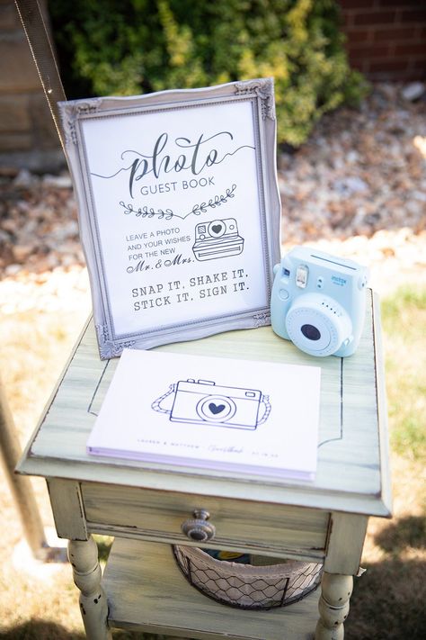 Guest Book Polaroid Wedding, Wedding Photo Op Ideas For Guests, Polaroid Wedding Guest Book Ideas, Instax Guest Book Sign, Polaroid Bridal Shower Ideas, Micro Wedding Guest Book, Poloroid Pictures Wedding Ideas, Polaroid Book Wedding, Wedding Guest Book Photobook