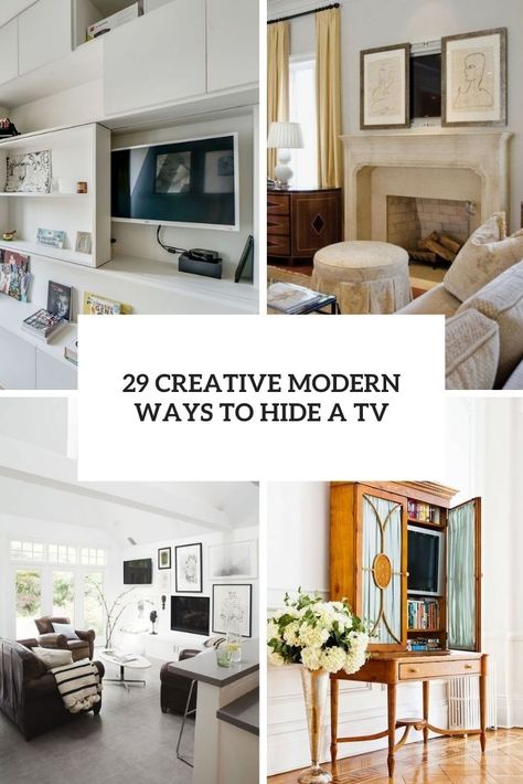 creative modern ways to hide a tv cover Hide A Tv, Tv Gallery Wall, Brown Leather Furniture, Hide Tv, Sitting Nook, Modern Farmhouse Living, Wooden Vanity, Tv Design, Faux Fireplace