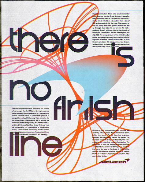 There is no finish line — retro-inspired McLaren poster 🏎️ Vintage Mclaren Poster, Mclaren F1 Poster, Mclaren Design, Helvetica Poster, Mclaren Poster, F1 Poster Design, There Is No Finish Line, Random Graphics, Bruce Mclaren