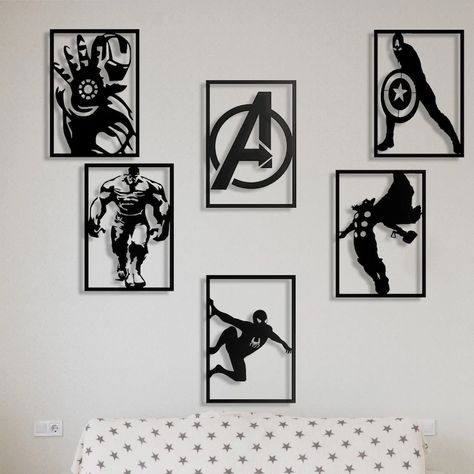 Marvel Home Decor, Marvel Themed Room, Marvel Room Ideas, Marvel Wall Decor, Marvel Room Decor, Avengers Wall Art, Marvel Decor, Avengers Bedroom, Avengers Wall