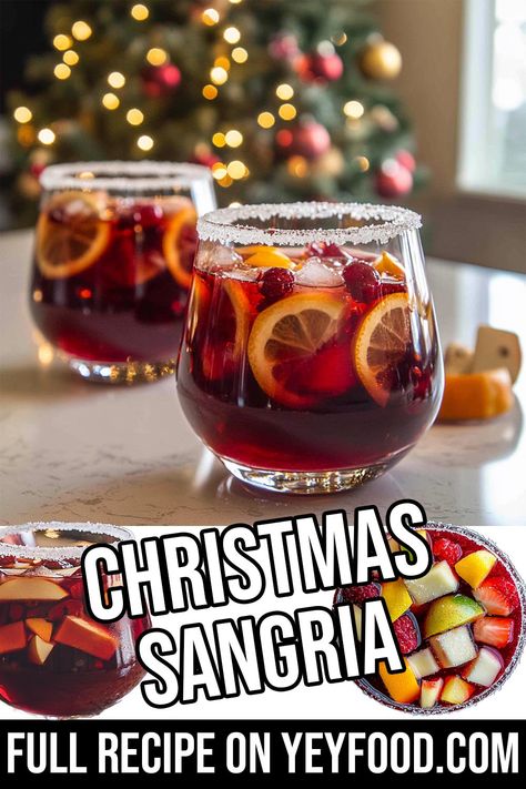 Christmas Sangria - Yeyfood.com: Recipes, cooking tips, and kitchen hacks for home cooks of all levels Sangria Punch Bowl, Christmas Sangria With Prosecco, Winter Sangria Recipes Easy, Christmas Sangria Recipes Easy, Sparkling Sangria Recipes, Sangria Recipes Easy, Winter Sangria Recipes, Easy Christmas Drinks, Holiday Sangria Recipes