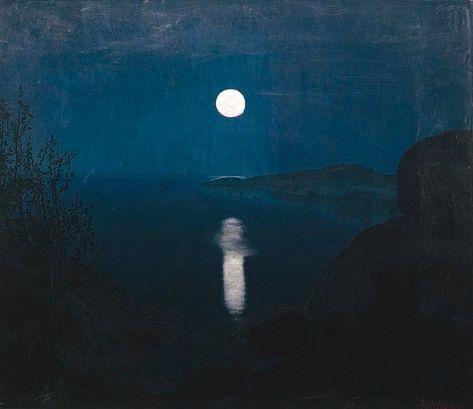 Harald Sohlberg. Månesskinn (Moonlight), 1907. Harald Sohlberg, Neo Romantic, Romare Bearden, Mother Goddess, Art Historian, Wassily Kandinsky, Art History, The Ocean, The Sky