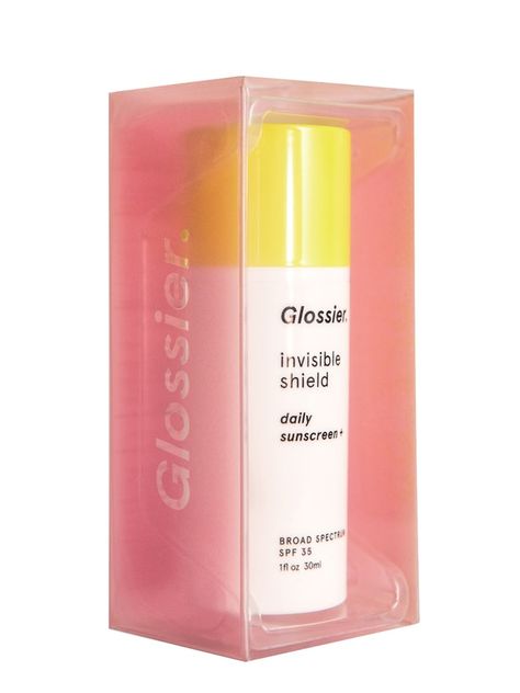 Glossier Invisible Shield. Glossier Packaging, Sunscreen Packaging, Emily Weiss, Jewelry Packaging Design, Daily Sunscreen, Cosmetic Packaging Design, Skincare Packaging, Physical Sunscreen, Cool Packaging