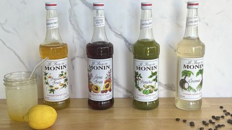 20 Popular Monin Syrups, Ranked Worst To Best Monin Lemonade Recipe, Monin Cocktails, Monin Syrup Recipes, Lime Syrup Recipe, Monin Recipes, Soft Drinks Recipes, Monin Syrup, Drink Syrups, Brown Sugar Syrup