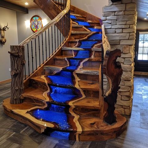 Pallet Wood Projects Stairs Rustic, Furniture Diy Ideas, Pallet Furniture Diy, Pallet Wood Projects, Traditional Staircase, Wood Epoxy, Floating Stairs, Home Stairs Design, Pallet Creations