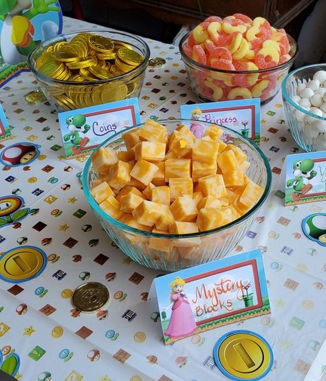 It's- a Mario Time! A Super Mario Birthday Party Mario Bros 1st Birthday Party Ideas, Super Mario Bros Themed Food, Mario Birthday Snack Ideas, Mario Brothers Snacks, Mario Birthday Party Ideas Decorations, Mario Brothers Theme Party, Mario Brothers Birthday Party Ideas Food, Mario Bros Party Food Ideas, Super Mario Fruit Platter