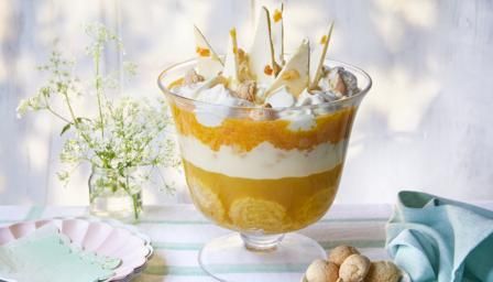 Lemon Swiss roll and amaretti trifle recipe - BBC Food Lemon Swiss Roll, Lemon Trifle, Amaretti Biscuits, Trifle Dish, Orange Rind, Bbc Food, Trifle Recipe, Victoria Sponge, Swiss Roll