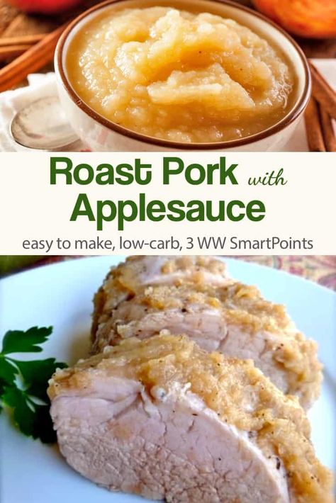 A simple, moist, delicious & Weight Watchers Friendly way to prepare roast pork loin that is quick & easy enough for a busy weeknight - only 3 WW Freestyle SmartPoints! #simplenourishedliving #weightwatchers #ww #wwfamily #wwsisterhood #smartpoints #wwfreestyle #wwsmartpoints #easyhealthyrecipes #beyondthescale #becauseitworks Purple Recipes, Baked Pork Loin, Roast Pork Loin, Pork Loin Roast Recipes, Ww Food, Pork Roast Recipes, Apple Sauce Recipes, Pork Loin Recipes, Ww Freestyle