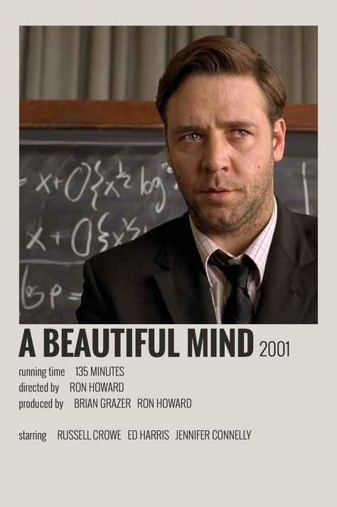 A Beautiful Mind Movie Poster, A Beautiful Mind Poster, A Beautiful Mind Movie, Mind Movie, A Beautiful Mind, Classic Films Posters, Polaroid Posters, Iconic Movie Posters, Movie To Watch List