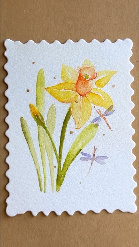 Daffodils = New beginnings Welcome March🌼 This little stamp is a pre cut watercolor stamp from an art box @grabieofficial #reels… | Instagram Loose Watercolor Paintings, Watercolor Stamps, Learn Watercolor Painting, Watercolor Flowers Tutorial, Diy Watercolor Painting, Watercolour Inspiration, Watercolor Flower Art, Watercolor Painting Techniques, Art Painting Gallery