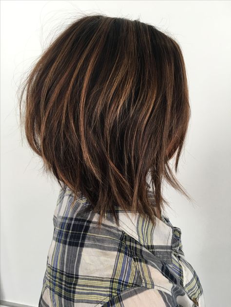 Highlights Brown Hair Short Bob, Dark Bob Highlights, Hi Lo Haircut Women, Short Brunette Highlights, Hair Styles For Women Over 50 With Fine Hair, Highlights Dark Hair Short, Highlights On Dark Hair Medium Length, Balayage For Short Dark Brown Hair, Highlights Dark Brown Hair Short