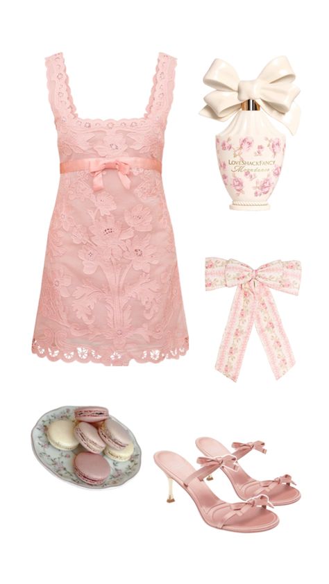 Coquette girly outfit Love Shack Fancy Outfit, Hair Bow Outfit, Ribbon Outfit, Lana Del Rey Outfit, Fancy Perfume, Pink Girly Outfits, Bougie Outfits, Bow Outfit, Pink Hair Bow