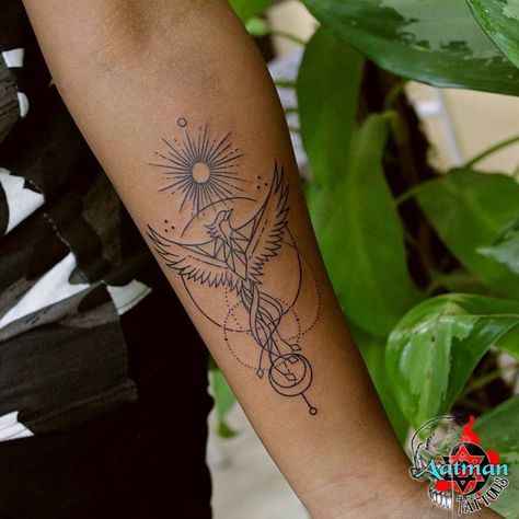 Forearm Tattoo Women Dreamcatcher, Witchy Phoenix Tattoo, Phoenix Tattoo Wrist Feminine, Phoenix Matching Tattoos, Different Forearm Tattoos, Black Phoenix Tattoo For Men, Phenix Tattoo For Men, Order Of The Phoenix Tattoo, Phoenix Tattoo Design Feminine Arm