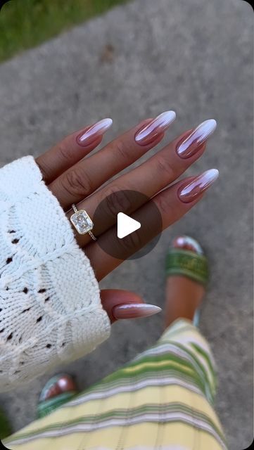 Ainur Rustemova on Instagram: "Classy ombré chrome tips 💎 @daily_charme  Use my code: Noor10 to save at #dailycharme #dailycharmer  Product used:  J05 Dulcet charms gel  Charme gel Art paint P02 white  Diamond shine gel top coat  Magicwhite Chrome" Ombré Chrome, Acrylic Nails Chrome, Ombre Chrome Nails, Chrome Tips, Nails Chrome, Gel Acrylic Nails, Gel Art, Gel Top Coat, Chrome Nails