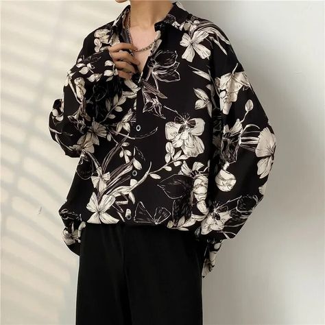 Silk Shirt Men, Mens Printed Shirts, Shirt Korean, Black Long Sleeve Shirt, Mens Cardigan, Mens Dress, Oui Oui, Loose Shirts, Men Shirt Style