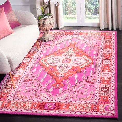 Bungalow Rose Blokzijl Hand Tufted Wool Oriental Rug & Reviews | Wayfair Orange And Pink Rug, Preppy Rugs, Dorm Inspo, Dorm Ideas, Pink Area Rug, Orange And Pink, Red Area Rug, Orange Rugs, College Dorm