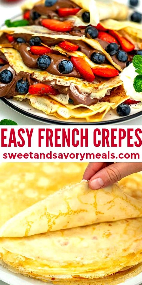 French Crepes Recipe, Recipe Crepes, French Crepe Recipe, Homemade Crepes, Easy Crepe Recipe, Greek Yogurt Pancakes, Crepe Recipe, Crepes Recipe, Mexican Breakfast Recipes