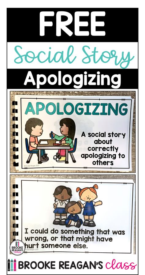 Free social story teaching students about how to correctly apologize. Social Stories Free, Preschool Social Skills, Social Skills Lessons, Teaching Classroom Management, Social Emotional Activities, Social Story, Social Skills Activities, Teaching Social Skills, Classroom Behavior Management