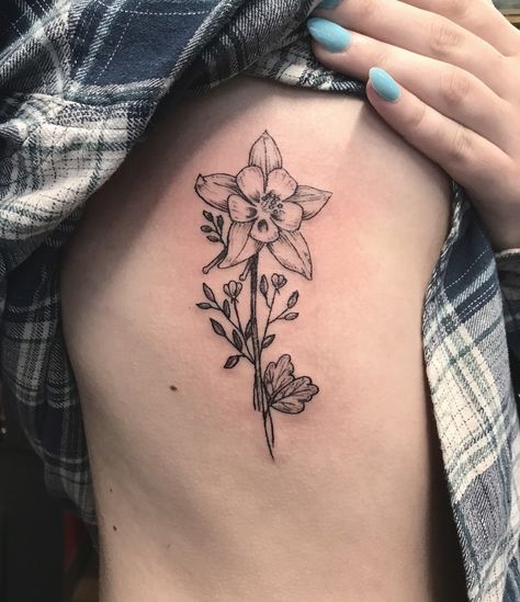 Colorado Tattoo Ideas For Women, Columbine Tattoo, Columbine Flower Tattoo, Colorado Tattoos, 17 Tattoo, Colorado Tattoo, Secret Tattoo, Flower Shoulder Tattoo, Flower Reference