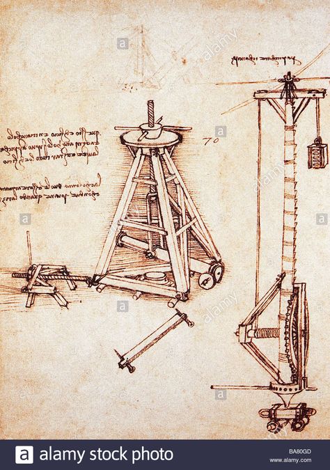 Technical drawing, lifting of column, by Leonardo da Vinci Da Vinci Inventions, Steampunk Mixed Media, Tech Blog, Drawing Exercises, Italian Painters, Italian Artist, Technical Drawing, Watercolor Animals, Mirror Image