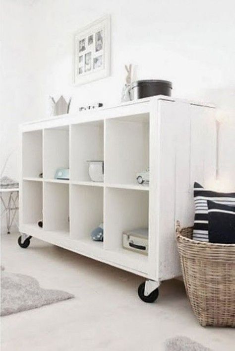 Ikea hack for Kallax shelving adding casters - found on Hello Lovely Studio Ikea Expedit Bookcase, Ikea Kallax Shelf, Attic Office, Ikea Expedit, Kallax Shelf, Kallax Ikea, Best Ikea, Ikea Hacks, A Living Room