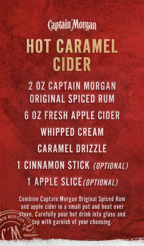 Spiced Rum Apple Cider Captain Morgan, Captain Morgan Christmas Drinks, Captain Morgan Spiced Apple Drinks, Captain Morgan Spiced Rum, Christmas Beverages, Apple Drinks, Captain Morgan, Spiced Rum, Adult Beverages