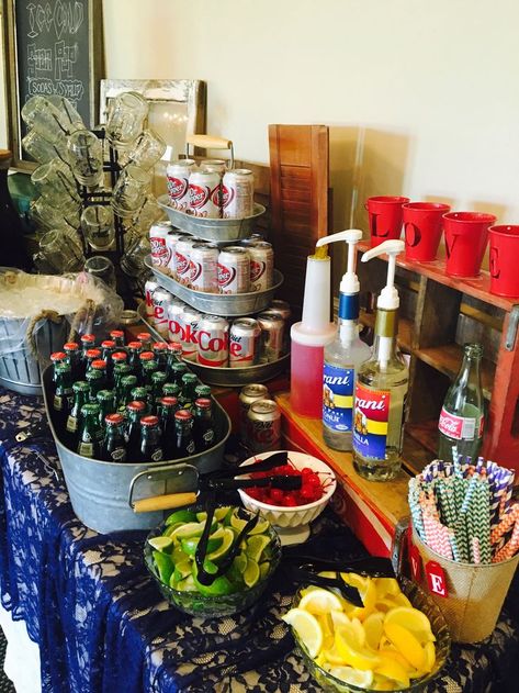 Soda bar, wedding soda bar Soda Wedding Bar, Soda Pop Birthday Party Ideas, Beverage Bar Wedding, Make Your Own Soda Bar, Soda Bar For Wedding, Soda Drink Bar, Soda Bar Graduation Party, Soda Party Ideas, Italian Soda Bar Wedding Receptions