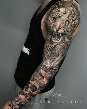 Amazon Jungle Sleeve Voll Arm-tattoos, Aztec Tattoos Sleeve, Jungle Tattoo, Tiger Tattoo Sleeve, Jaguar Tattoo, Animal Sleeve, Mayan Tattoos, Animal Sleeve Tattoo, Lion Tattoo Sleeves